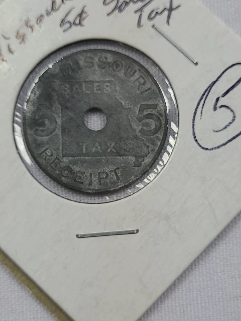 MISSOURI '5' ZINC SALES TAX TOKEN 1930s TC# 89080 ask4bud