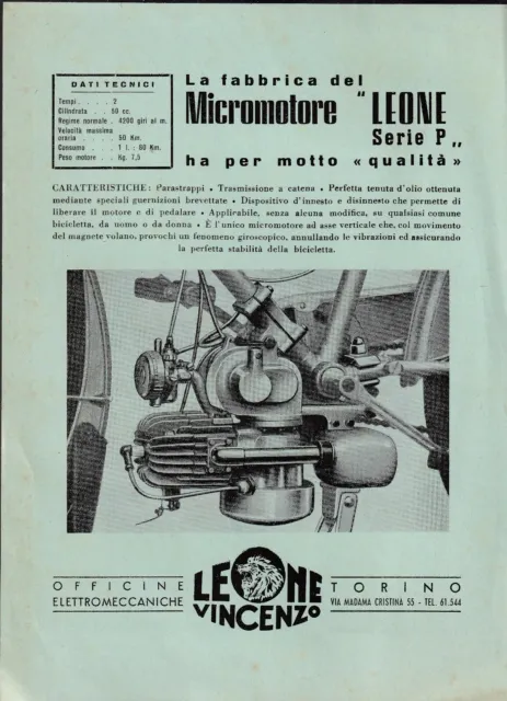 Micromotore Vincenzo Leone Torino - Serie P 50 cc. -  Volantino Flyer  anni '50