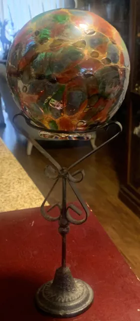 Lincoln city art glass coloured globe Ball & Stand 2010 Info On Base 5” Wide EX!