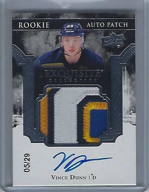 2017-18 UD EXQUISITE COLLECTION ROOKIE RC PATCH AUTO 05/29 VINCE DUNN-Blues