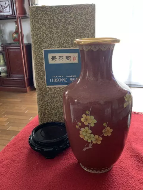 Cloisonne enamel ware vase with box, H10.2", Chinese antique crafts 3