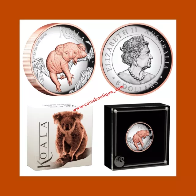 Australian koala 5 oz silver proof high relief gilded Coin 2022 Australian koala 5 oz silver proof high relief gilded Coin 2022