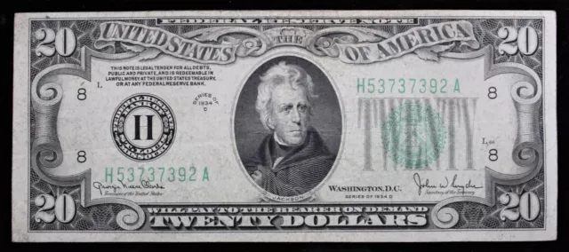 1934-D $20 Federal Reserve Note (St. Louis) - F/Vf
