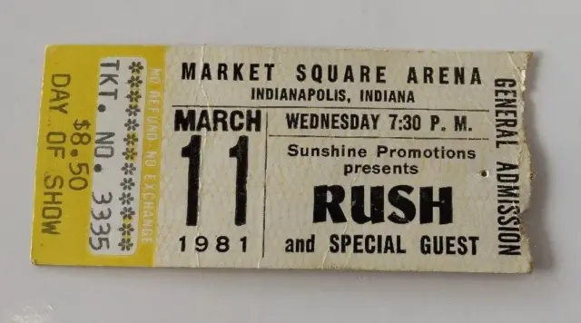Rush Vintage March 11 1981 Market Square Arena Indiana Rock Concert Ticket Stub