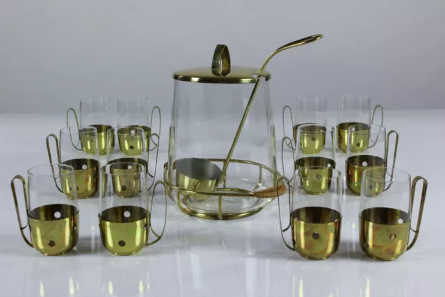 VTG Bowle Service Set 12 Personen Messing Glas 50er Jahre vintage alt Rumtopf 2