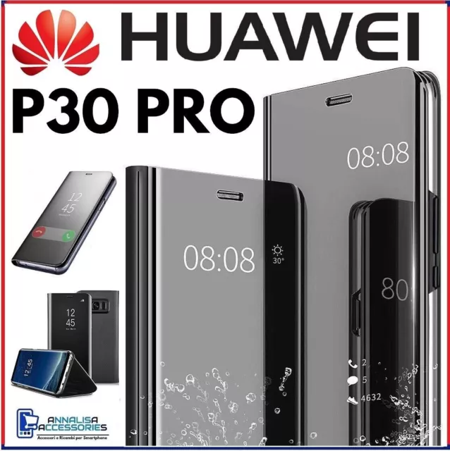 Pour HUAWEI P30 PRO HOUSSE ETUI COQUE NOIR RABAT MIROIR CLEAR VIEW FLIP CASE