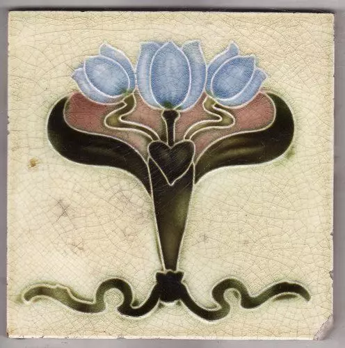 Ceramic Tile Reproduction German Art Nouveau Vintage Rare Majolica EuroVictorian