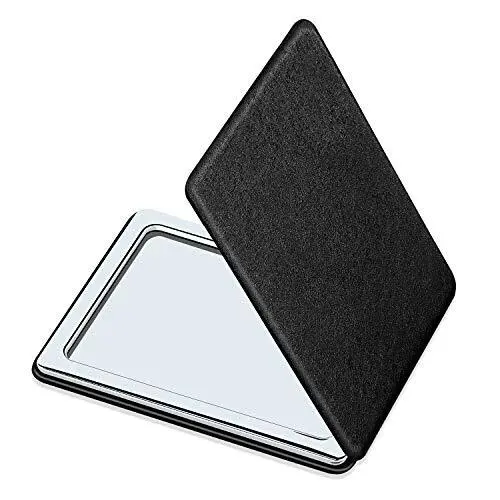 Compact black mirror for travel with distortion-free double-sided view