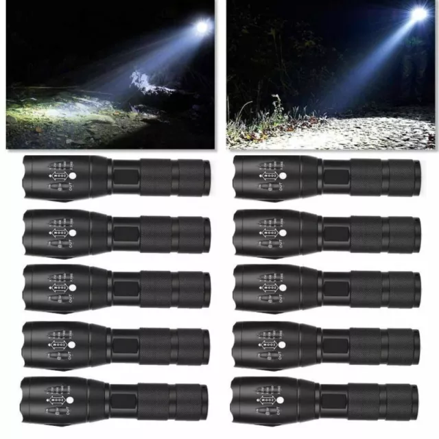 Super-Bright 90000LM T6 LED Tactical Flashlight 5 Modes Zoomable Touch 10Pack