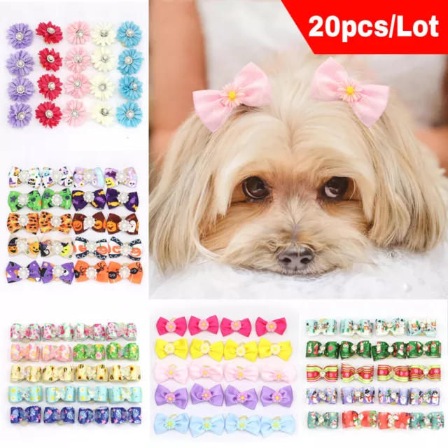 Cute Dog Pet Hair Bows with Rubber Band Puppy Cat Headdress Grooming Accessories