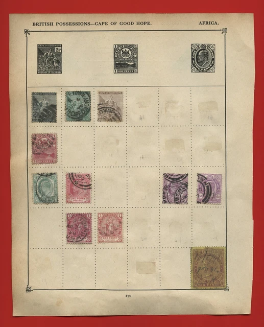 Cape Of Good Hope Africa Early Collection Stamp Album Page. 11 Stamps