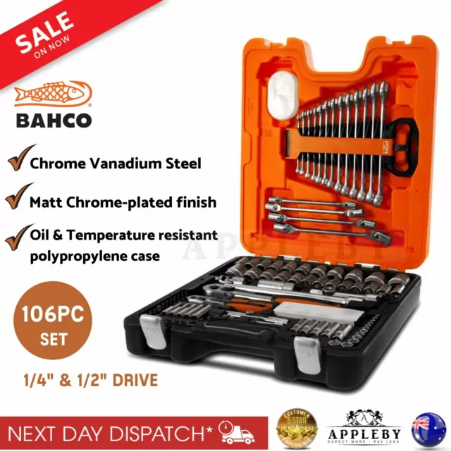 Mechanical Socket & Spanner Set Bahco S106 106 Piece 1/4" 1/2" Square Drive Tool