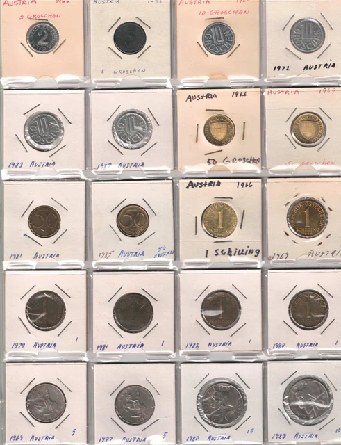 LOT of 63 coins - 1761 to 1987 - Kreuzer, Heller, Groschen, Schilling - Austria