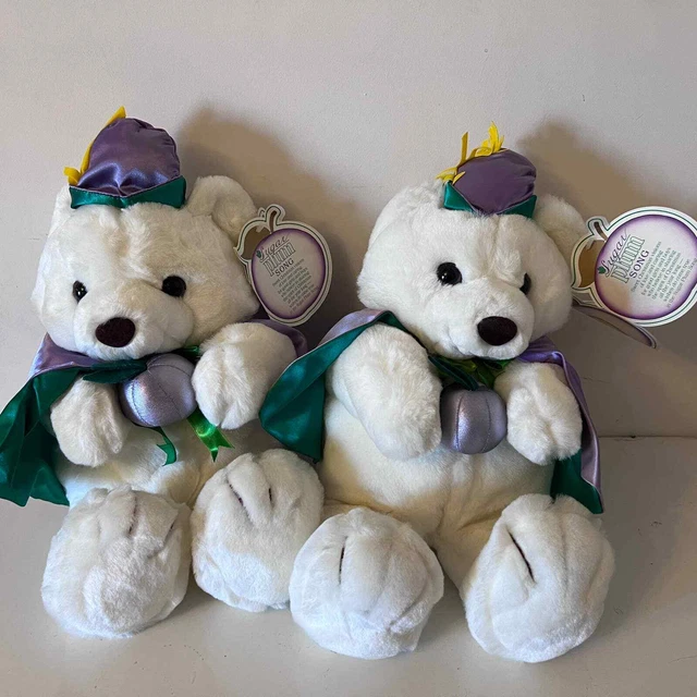 Sugar Plum The Bear Plush Set of 2 VTG 1990 Christmas Teddy Hills Dept Store
