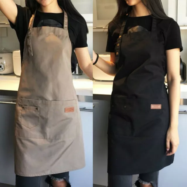 Men Women Cooking Bib Apron for Kitchen Restaurant Chef Apron Dress w/ 2 Pockets 3