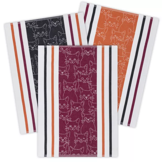 KRACHT 3er Pack Geschirrtücher Serie Cat ca. 50 x 70 cm NEU Halbleinen Jacquard