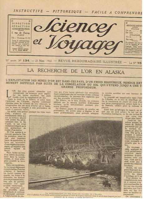Sciences Et Voyages 1922 Or En Alaska Afrique Industrie Du Beurre Au Canada Tsf