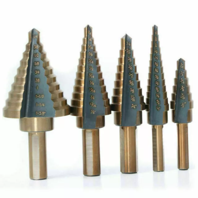 5pcs HSS High Speed Steel Cobalt Titanium Step Drill Bit Multiple Hole 50 Sizes