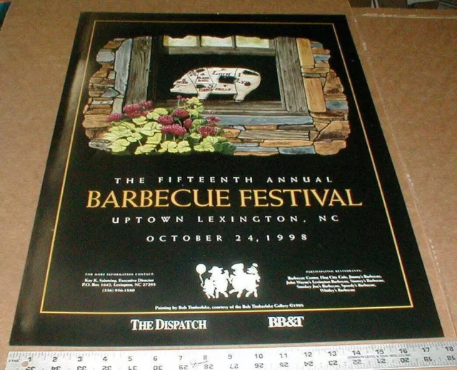 1998 Barbecue Festival Lexington NC 15th Annual Bob Timberlake Art Pig Poster -