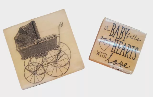 Wooden Rubber Stamps Lot of 2 Not Used Baby Studio G and Hampton Art