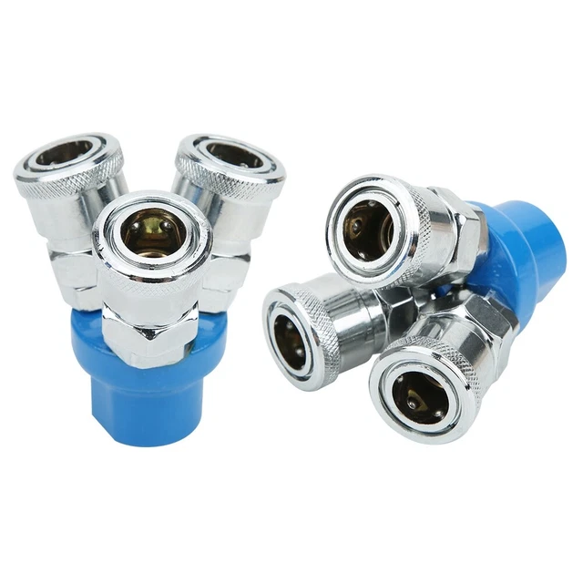 2Pcs 3 Way Quick Coupler Round Male Thread SMY Air Hose Connector Fittings