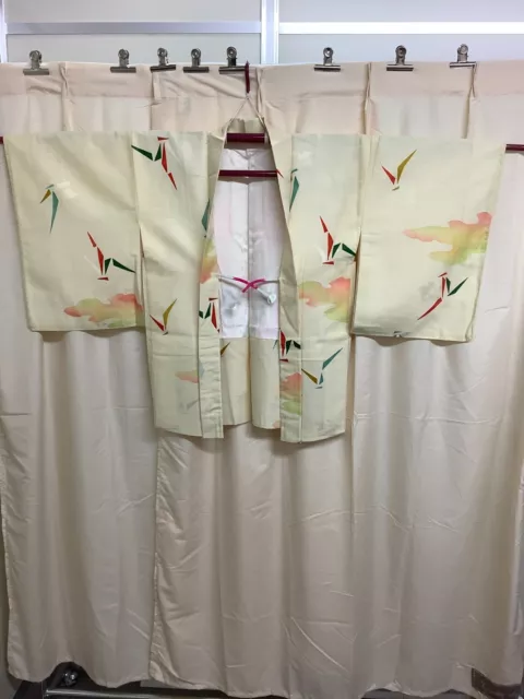 Japanese Vintage Kimono Haori Jacket silk Front strap through cream 31 inch used