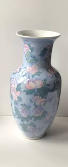 Chinese Blue And Pink Peach And Flower Decorated Vase