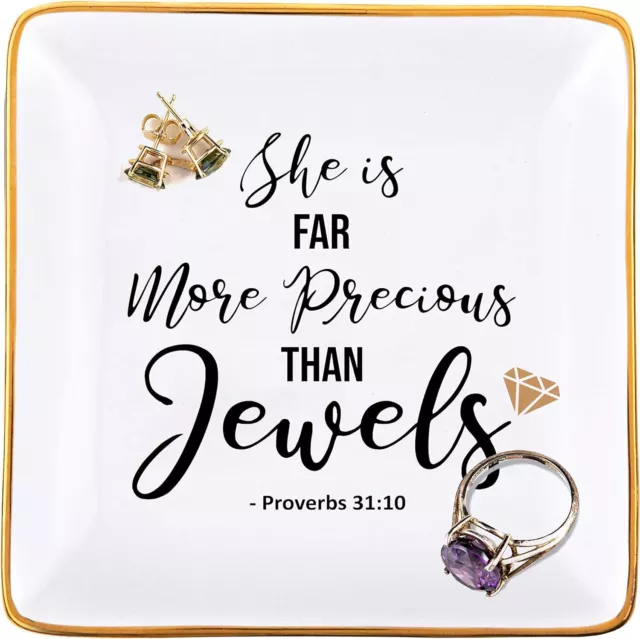 Proverbs 31 Christian Gifts for Women Jewelry Dish - Religious Birthday White