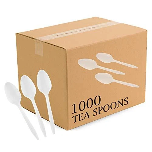 PLASTICPRO Cutlery Plastic Teaspoons Medium Weight Disposable Silverware Whit...