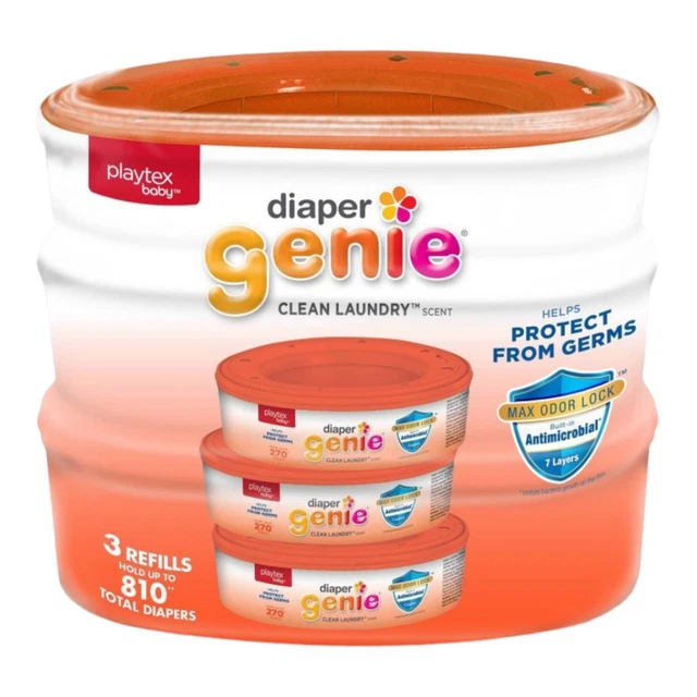Playtex DIAPER GENIE PAIL REFILL  Clean Laundry Scent 3 Pack 810 Count NEW