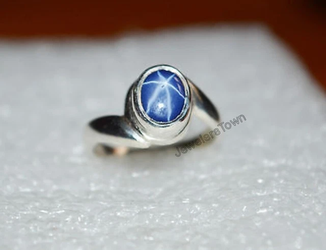 Bague Lindy Star Saphir étoile Bleue - Argent 925 - Style Art Déco - Pour Hommes Ou Femmes