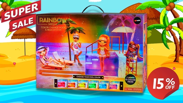 RAINBOW HIGH COLOR Change Pool & Beach Playset : 7-in-1 Light Up Pool ...