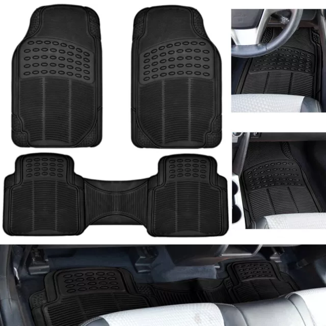 Car Floor Mats for Auto All Weather Rubber Liners Heavy Duty Fit Black 3pc Pack