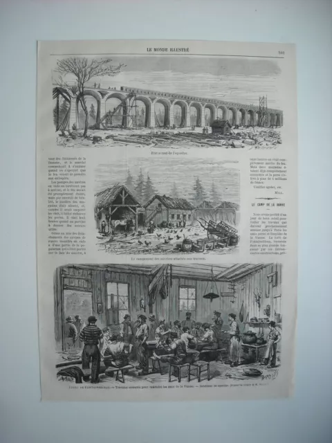 Gravure 1869. Camp De La Vanne. L’aqueduc. Travaux Executes Pour Conduire Eaux..
