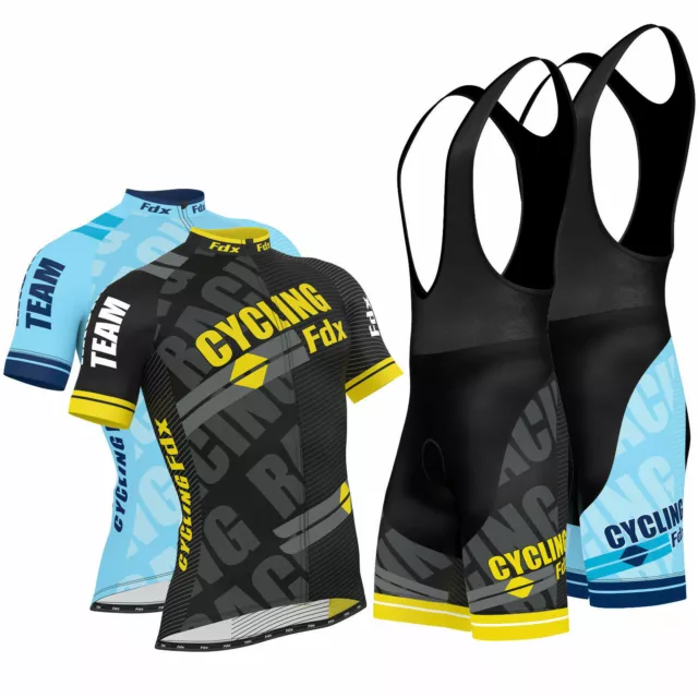 FDX Mens Pro Cycling Jersey Half Sleeve Bike Team Racing Top + Bib shorts set