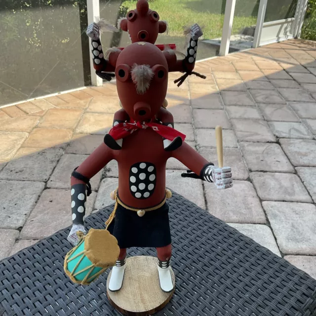 Vintage Handmade Native American Hopi Two Headed Mudhead Kachina Doll Signed