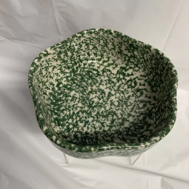 Roseville Spongeware Pottery Green Petal Scallop Bowl Gerald Henn