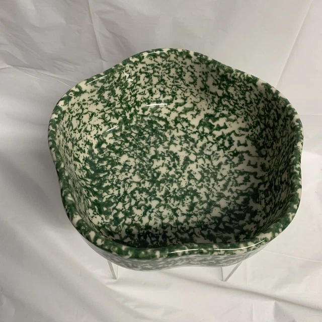 Roseville Spongeware Pottery Green Petal Scallop Bowl Gerald Henn