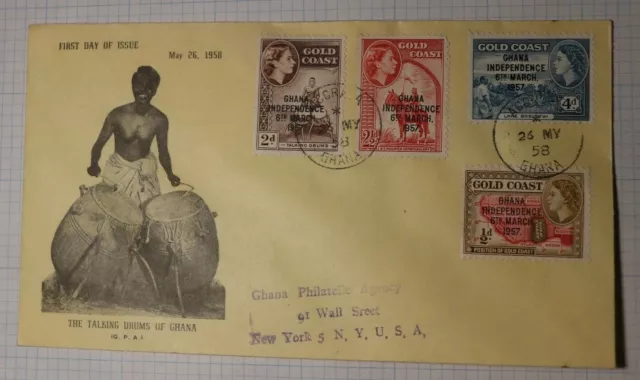 Ghana Gold Coast Indepedence FDC 1958 Drum Cachet Philatelic Accra 25-27