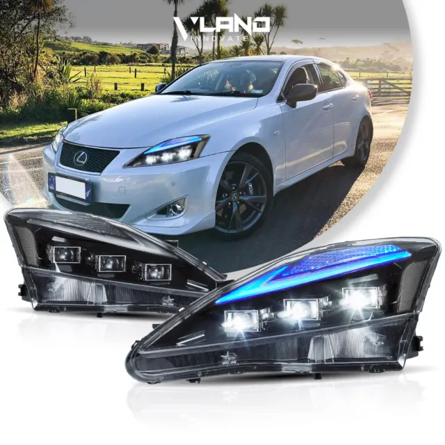 Clear VLAND Headlights Projector LED For 06-13 Lexus IS250 IS350 ISF W/Startup