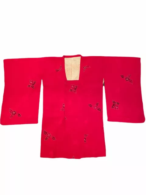 Japanese Kimono Haori  Red Floral Silk