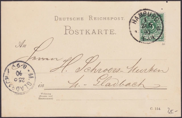 DR Krone/Adler Mi.-Nr. 46 aa EF auf Postkarte Hamburg -> Mönchengladbach BPP gep