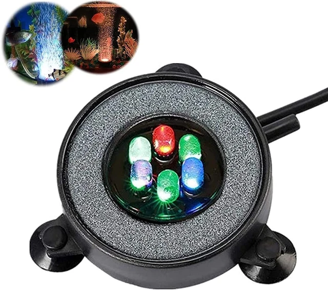 Aquarium Fish Tank Air Curtain Bubble Stone Disk with 6 Multi-Colored LEDs
