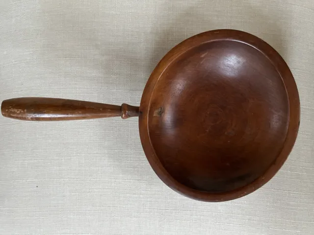Munising Wood Serving  Bowl w/ Long Handle,  3 Footed HAND CARVED