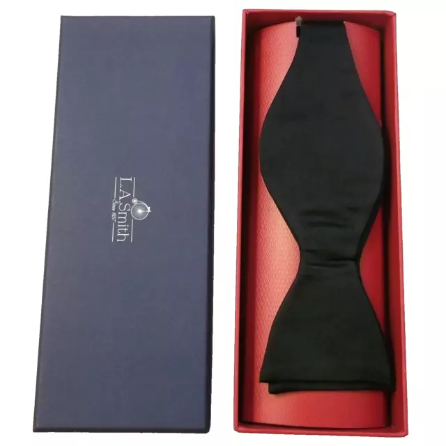 Black Bowtie Self Tie Silk Bow by Lloyd Attree & Smith New with Gift Box 16.5"