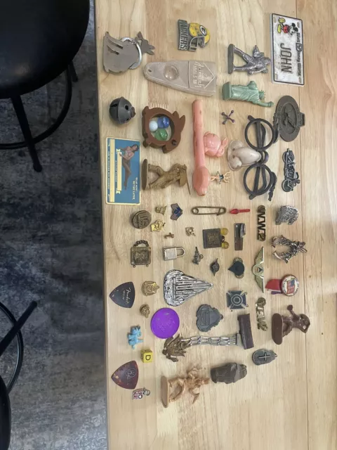 Large Lot Of Misc. Vintage Toys,puzzles,pins,pendants Military Items, Guitar Pic