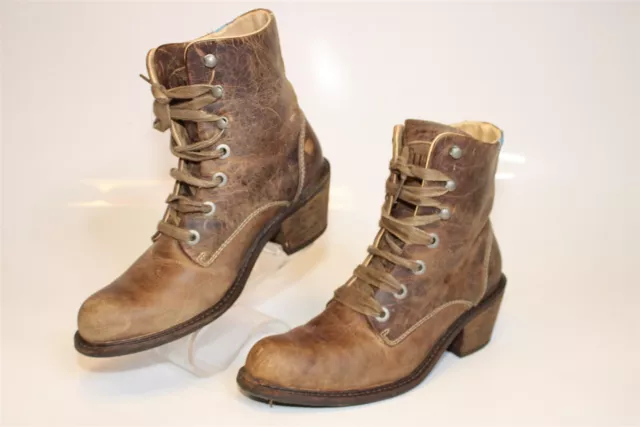 John Fluevog Womens 7 Adriana Nuni Brown Distressed Leather Bootie Lace Up Boots