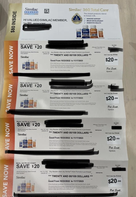 $80 Worth In Similac Baby Formula Coupons Expire 11/17/2023 ($20 x4)