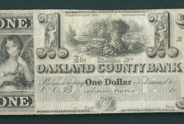 $1 1800's The Michigan Oakland County Bank - Obsolete Note CURRENCY AUCTIONS