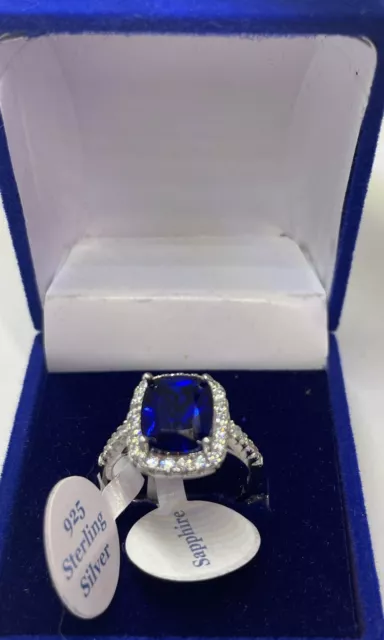 GENUINE 3.54 Cts BLUE & WHITE SAPPHIRE RING .925 Sterling Silver -Retail $387.00